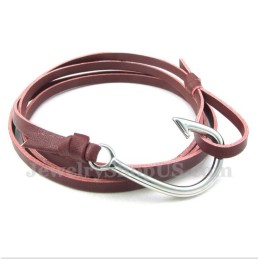 Pulseira De Titânio Com Ganchos De Couro Masculino