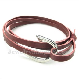 Pulseira De Titânio Com Ganchos De Couro Masculino
