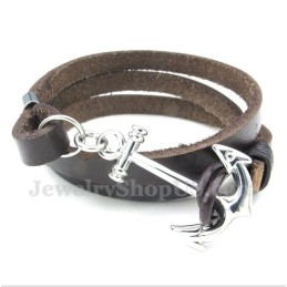 Pulseira De Âncora De Couro De Titânio Masculina