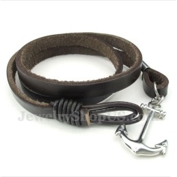 Pulseira De Âncora De Couro De Titânio Masculina