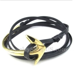 Pulseira De Âncora De Couro De Titânio Masculina