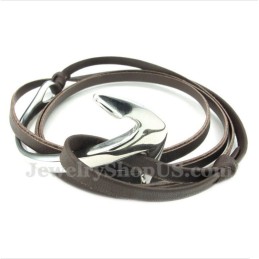 Pulseira De Âncora De Couro De Titânio Masculina