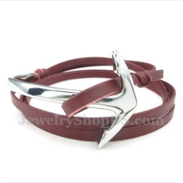 Pulseira De Âncora De Couro De Titânio Masculina