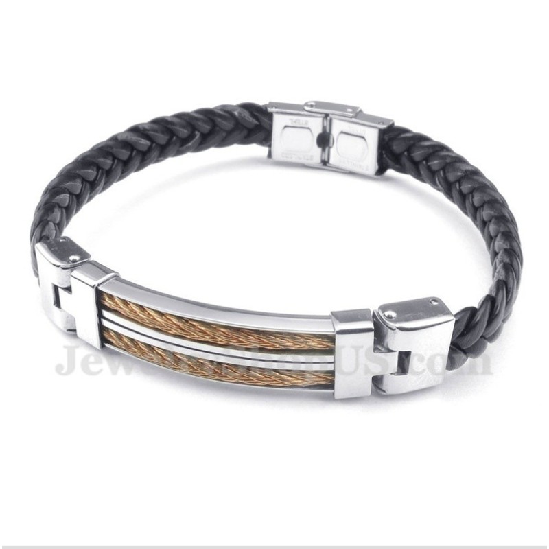 Pulseira Masculina De Couro E Ouro Rosa Em Titânio Pulseira Masculina De Couro E Ouro Rosa Em Titânio