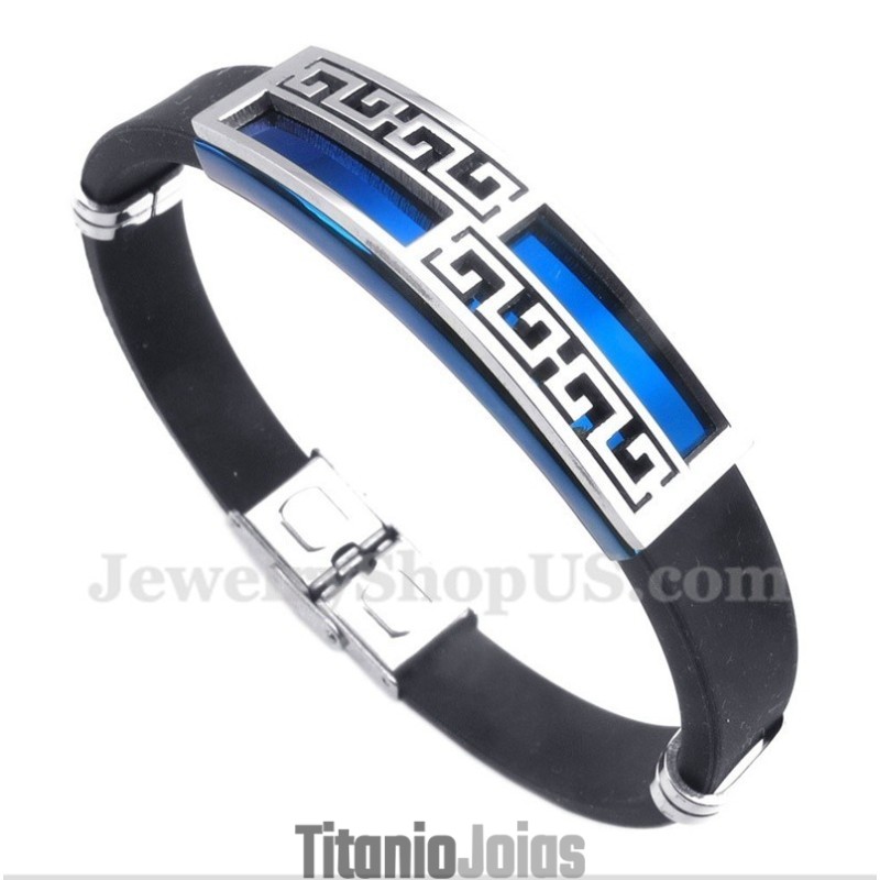Pulseira Masculina De Titânio E Borracha Azul Pulseira Masculina De Titânio E Borracha Azul
