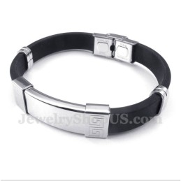 Pulseira Masculina De Titânio E Borracha Com Padrão Grego Meandro