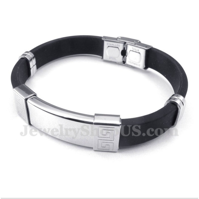 Pulseira Masculina De Titânio E Borracha Com Padrão Grego Meandro Pulseira Masculina De Titânio E Borracha Com Padrão Grego Meandro