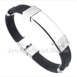 Pulseira Masculina De Titânio E Borracha Com Padrão Grego Meandro