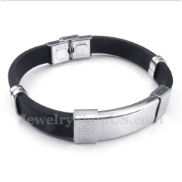 Pulseira Masculina De Titânio E Borracha Com Padrão Grego Meandro