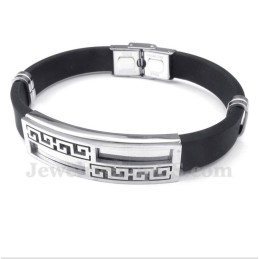 Pulseira Masculina De Titânio E Borracha Com Padrão Grego Meandro