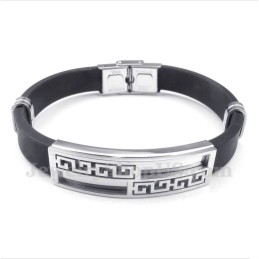 Pulseira Masculina De Titânio E Borracha Com Padrão Grego Meandro