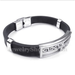 Pulseira Masculina De Titânio E Borracha Com Padrão Grego Meandro