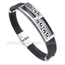Pulseira Masculina De Titânio E Borracha Com Padrão Grego Meandro