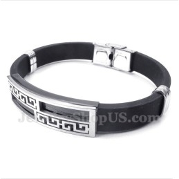 Pulseira Masculina De Titânio E Borracha Com Padrão Grego Meandro
