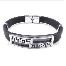 Pulseira Masculina De Titânio E Borracha Com Padrão Grego Meandro