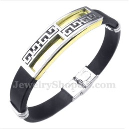 Pulseira Masculina De Titânio E Borracha Dourada Com Padrão Grego Meandro