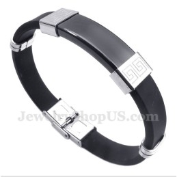 Pulseira Masculina De Titânio E Borracha Com Padrão Grego Meandro