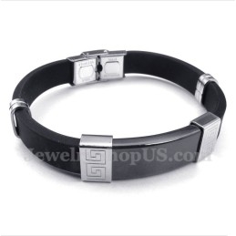 Pulseira Masculina De Titânio E Borracha Com Padrão Grego Meandro