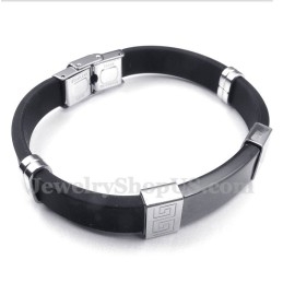 Pulseira Masculina De Titânio E Borracha Com Padrão Grego Meandro