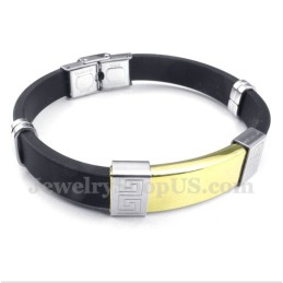 Pulseira Masculina De Titânio E Borracha Com Padrão Grego Meandro