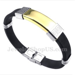 Pulseira Masculina De Titânio E Borracha Com Padrão Grego Meandro