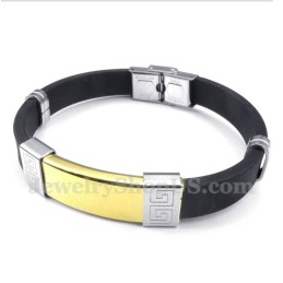 Pulseira Masculina De Titânio E Borracha Com Padrão Grego Meandro