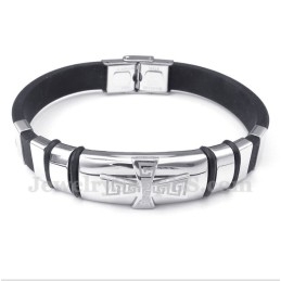Pulseira Masculina De Titânio E Borracha Com Padrão Grego Meandro