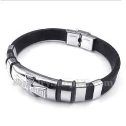 Pulseira Masculina De Titânio E Borracha Com Padrão Grego Meandro