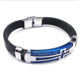 Pulseira Masculina De Titânio E Borracha Com Cruz