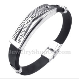 Pulseira Masculina De Titânio E Borracha Com Padrão Grego Meandro