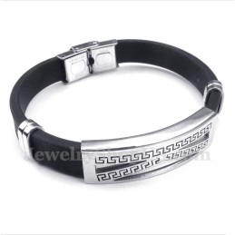 Pulseira Masculina De Titânio E Borracha Com Padrão Grego Meandro