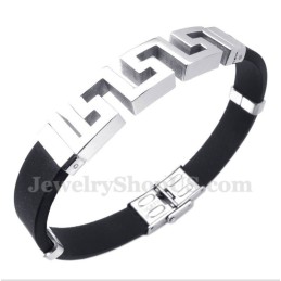 Pulseira Masculina De Titânio E Borracha Com Padrão Grego Meandro