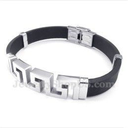 Pulseira Masculina De Titânio E Borracha Com Padrão Grego Meandro