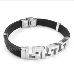 Pulseira Masculina De Titânio E Borracha Com Padrão Grego Meandro