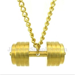 Pingente De Halteres De Titânio Dourado Masculino Com Corrente Grátis