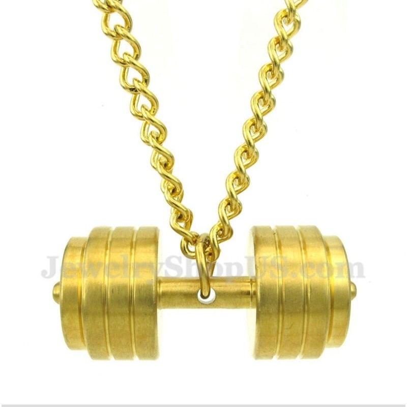 Pingente De Halteres De Titânio Dourado Masculino Com Corrente Grátis Pingente De Halteres De Titânio Dourado Masculino Com Corrente Grátis