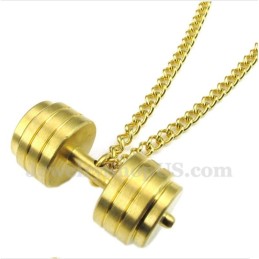 Pingente De Halteres De Titânio Dourado Masculino Com Corrente Grátis
