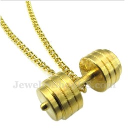 Pingente De Halteres De Titânio Dourado Masculino Com Corrente Grátis