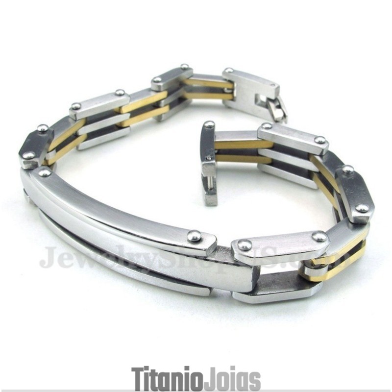 Pulseira Masculina Banhada A Ouro Em Titânio Pulseira Masculina Banhada A Ouro Em Titânio