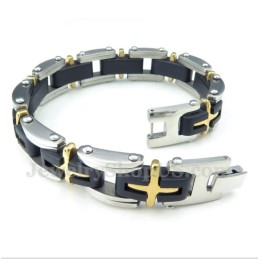 Pulseira Masculina De Titânio E Ouro Com Cruz