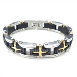 Pulseira Masculina De Titânio E Ouro Com Cruz