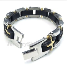 Pulseira Masculina De Titânio E Ouro Com Cruz