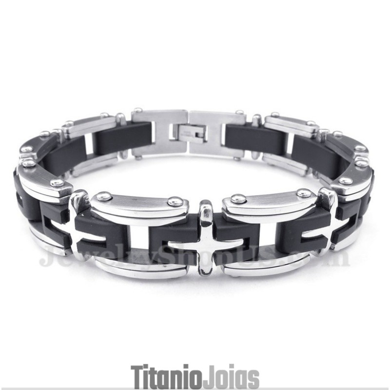 Pulseira Masculina De Titânio Com Cruz Pulseira Masculina De Titânio Com Cruz