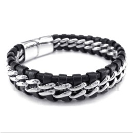 Pulseira Masculina De Couro De Titânio