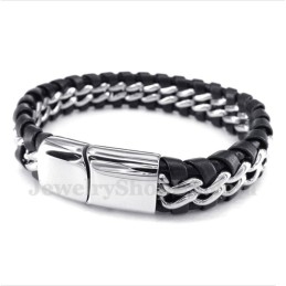 Pulseira Masculina De Couro De Titânio