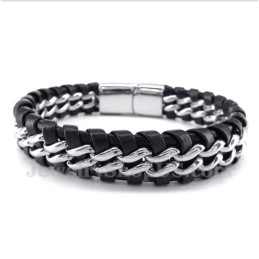 Pulseira Masculina De Couro De Titânio