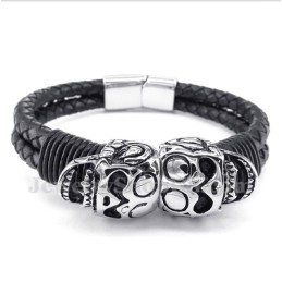 Pulseira Masculina De Couro De Titânio