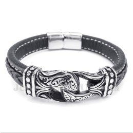 Pulseira Masculina De Couro De Titânio Preto
