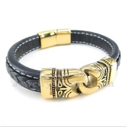 Pulseira Masculina De Couro Banhada A Ouro E Titânio