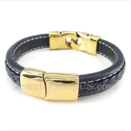 Pulseira Masculina De Couro Banhada A Ouro E Titânio